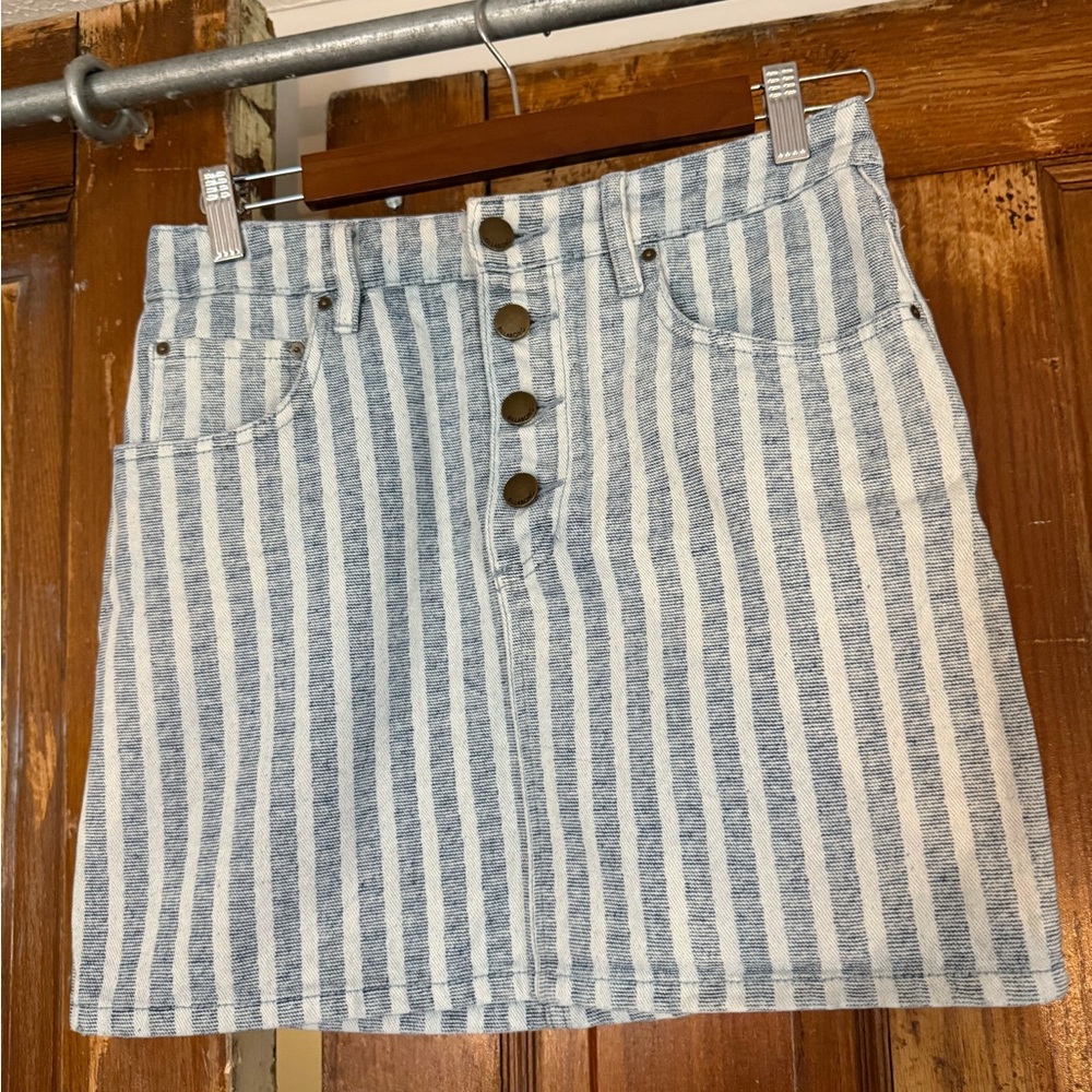 Billabong Blue and White Striped Button-Front Mini Skirt